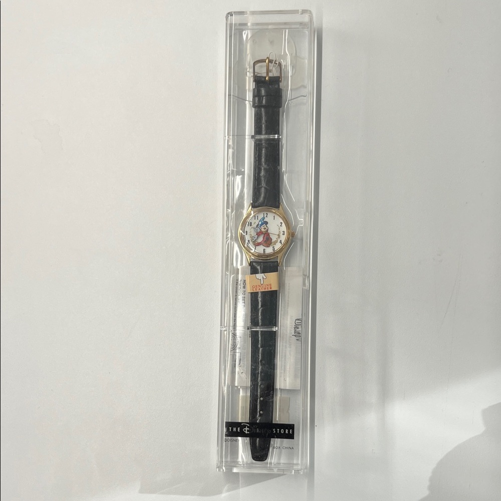 NIB Sorcerer Mickey Vintage 90s Leather Wristwatch - Collectible